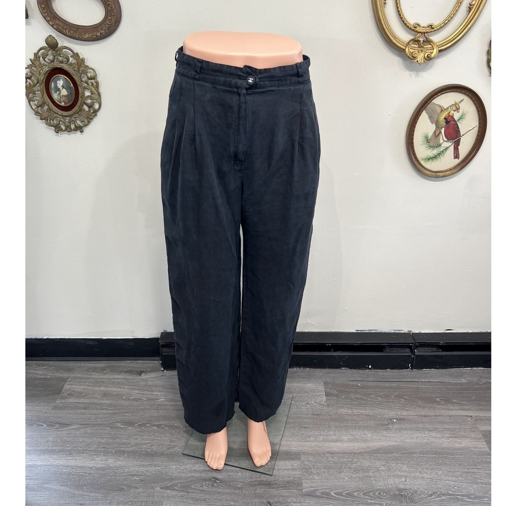 Vintage Chanel Boutique Pleated Charcoal Linen Trousers Size S